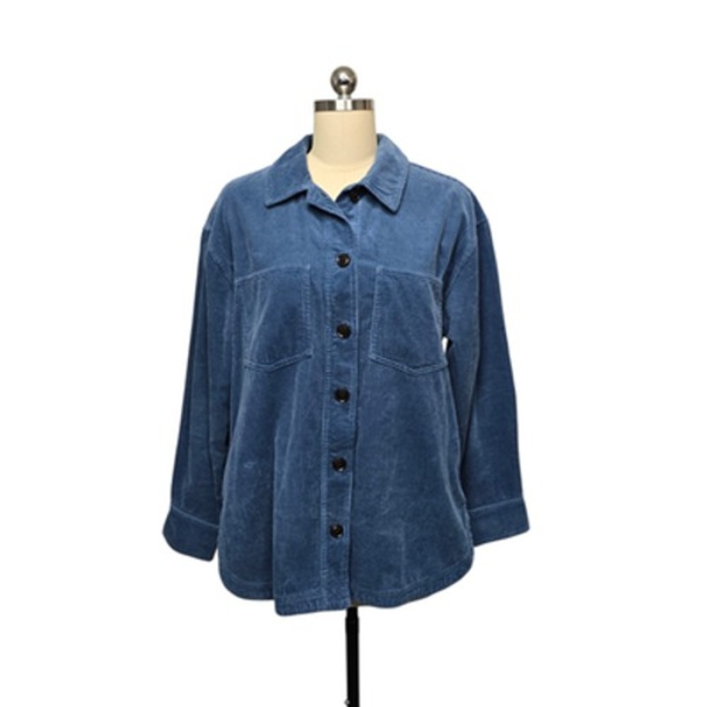 Madewell Jacket Womens Medium Blue‎ Corduroy Shacket Overshirt Button Front Soft